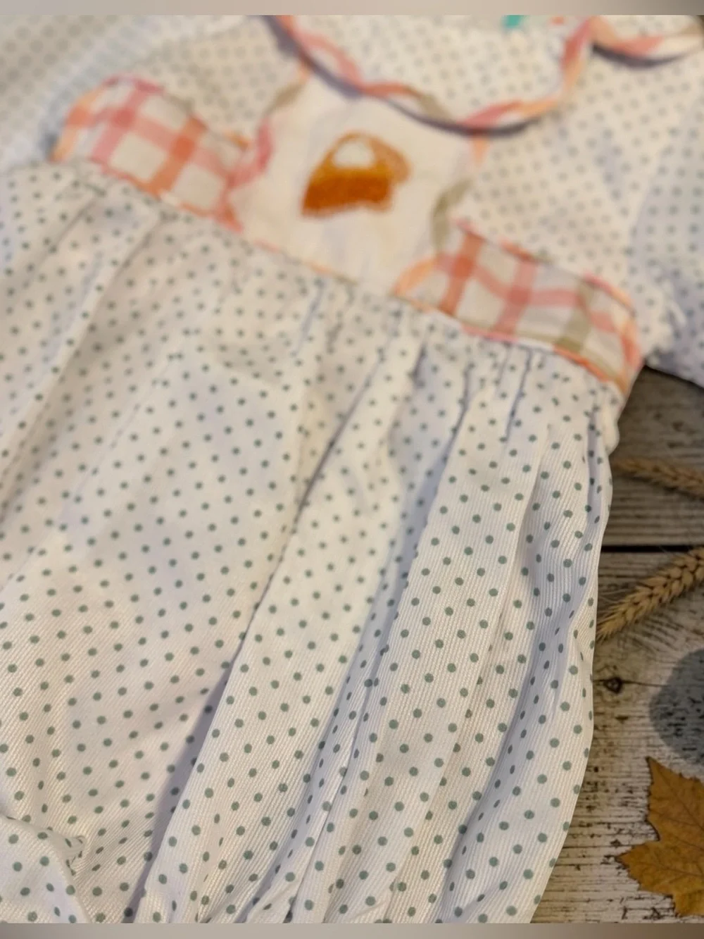 NEW!  Smocked Flamingo Sweet Pumpkin Pie Plaid Bow Onesie